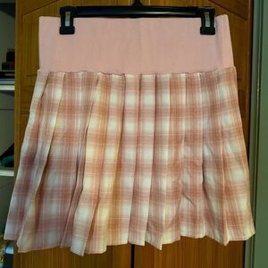 ROMWE Pink and White Plaid Pleated Skirt